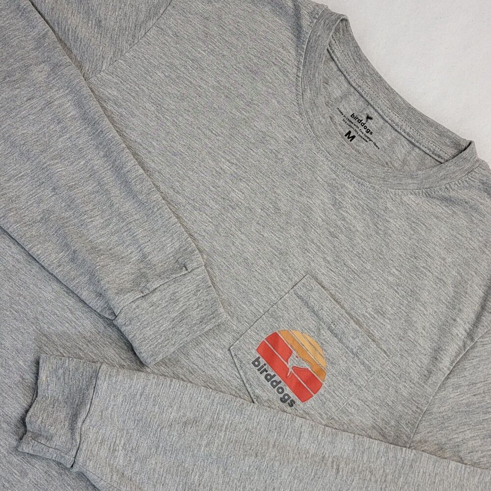 Birddogs Graphic Print Sunset Long Sleeve Pocket M Heathered Grey Tee Shirt Mens